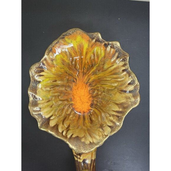 Large Vintage Vase Ceramic Horn Of Plenty Cornucopia MCM Drip Glaze Orange Brown - Picture 10 of 12